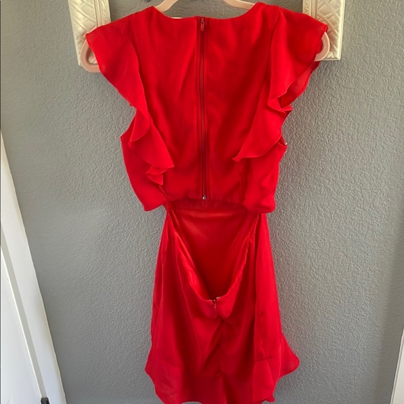 Red Ruffled Front Open BackMidi Sundress - Picture 4 of 7